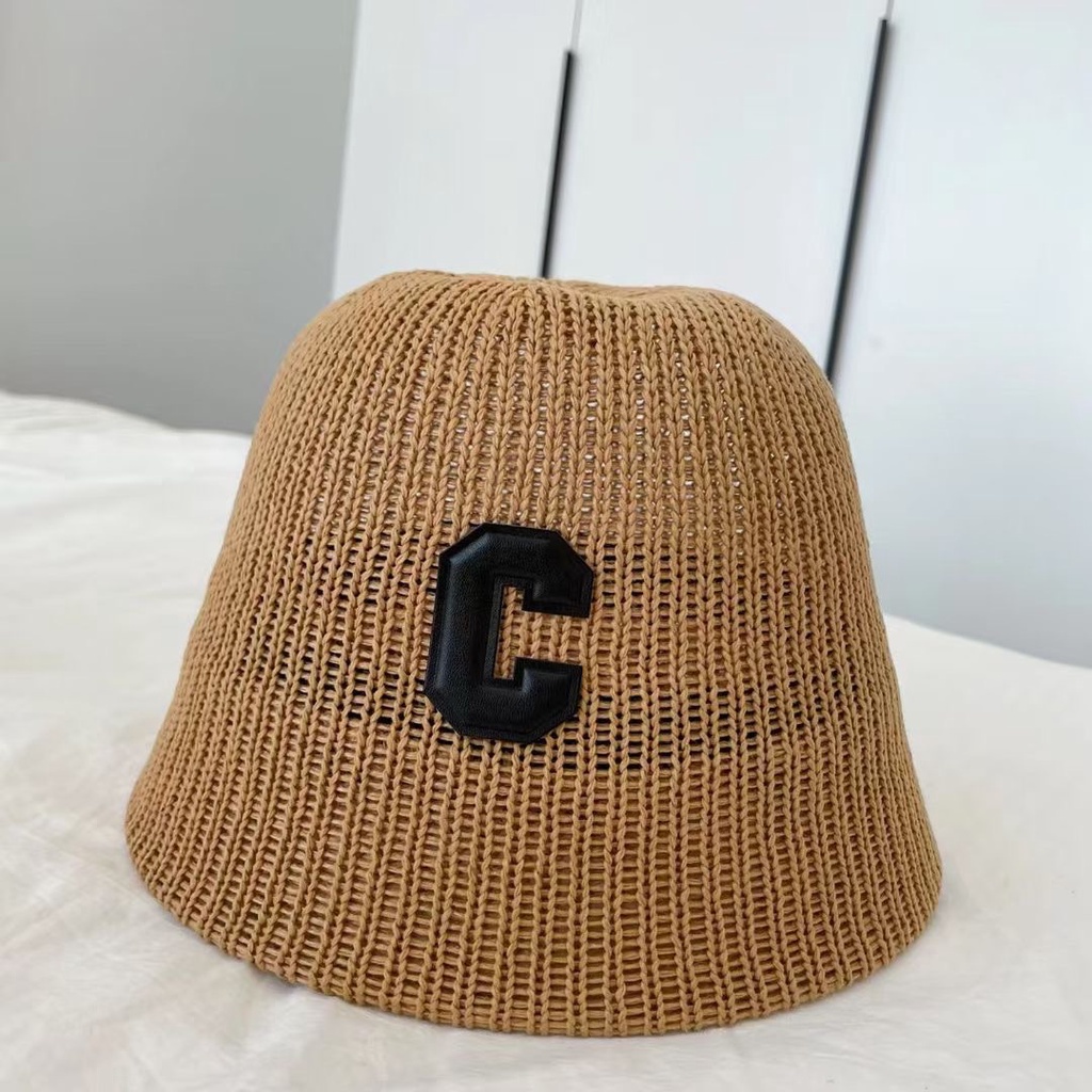 Nón Bucket Đan Len Mỏng Nhẹ Thoáng Khí In Chữ C Chống Nắng Thời Trang Mùa Hè Xinh Xắn Cho Nữ