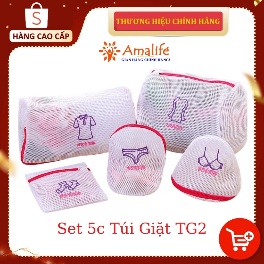 Bộ 5c, 6c túi giặt 3 lớp bảo vệ quần áo, đồ lót dùng cho máy giặt nhiều kích thước lựa chọn Amalife