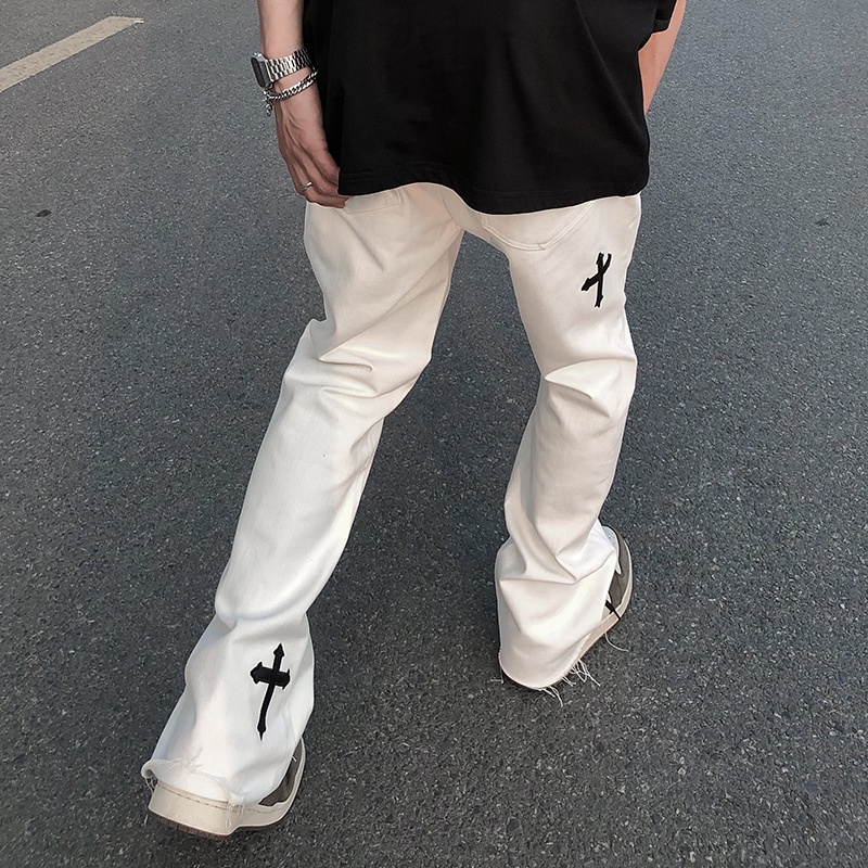 Quần ống Rộng Unisex nam nữ Kaki cao cấp - Kaki mềm Thêu Chữ THập TILAA FASHION QJ08
