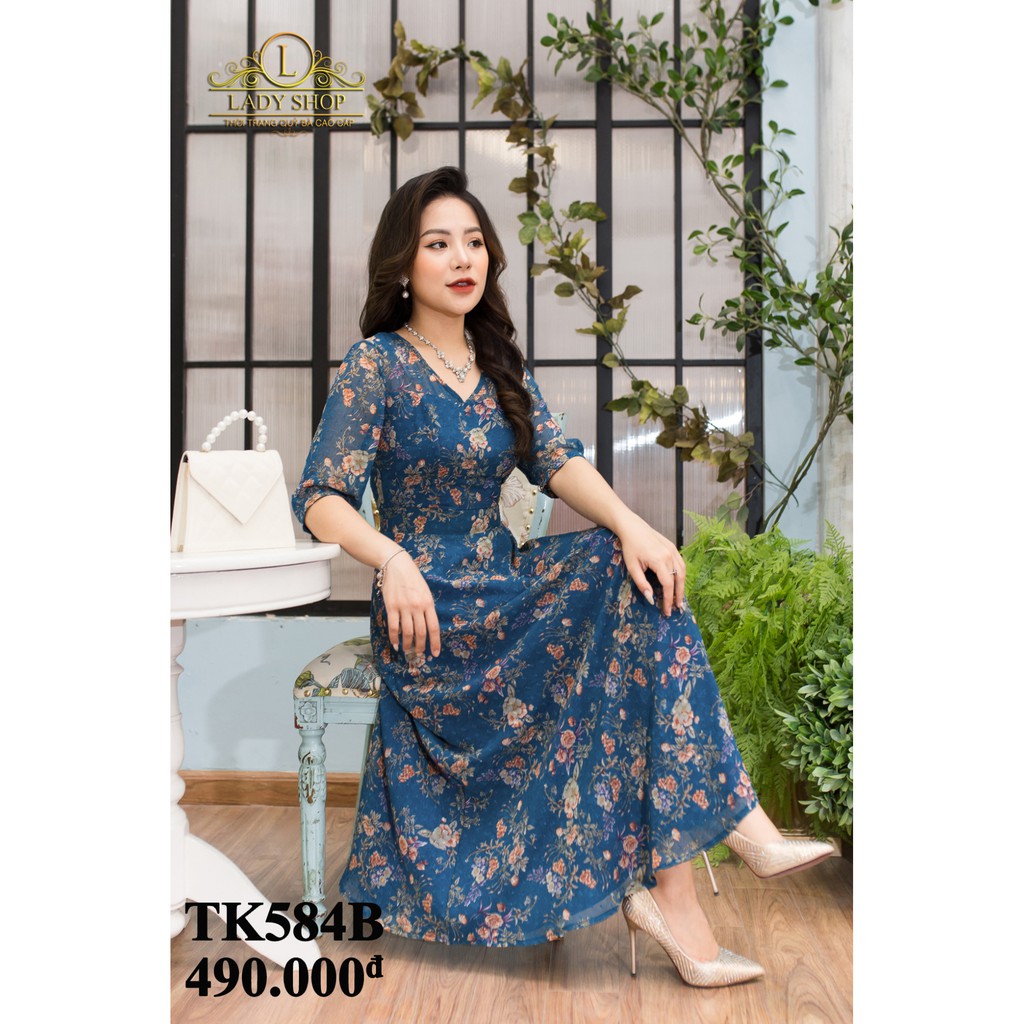 Váy Đầm trung niên maxi voan thời trang thiết kế Ladyshop TK584