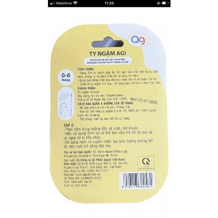 Ti ngậm silicone Agi cho bé 0-6 tháng tặng kèm hộp đựng và dây đeo
