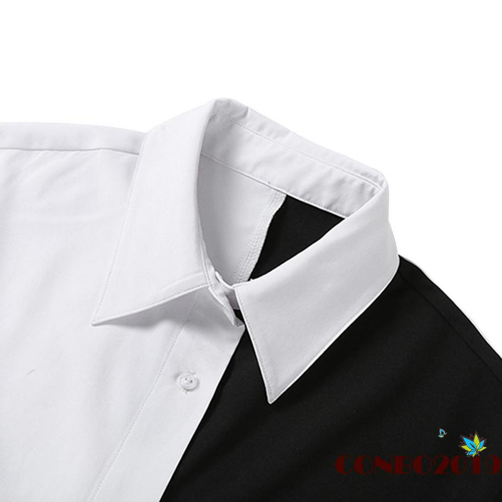 HGM-Summer trend fashion T-shirt black and white punk style short sleeve lapel tie knot shirt shirt women