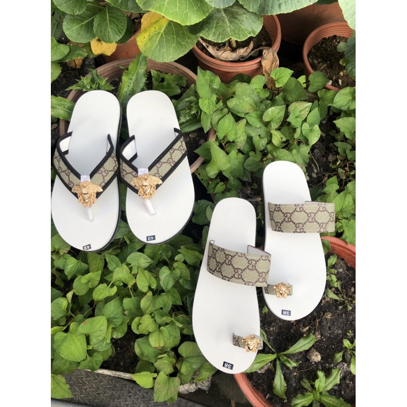 Dép cặp nam nữ, SANDALTHOITRANG, Dép sandal nữ xỏ ngón và Dép nam quai kẹp Trắng/Vàng sandal đồng nai full size 30-44