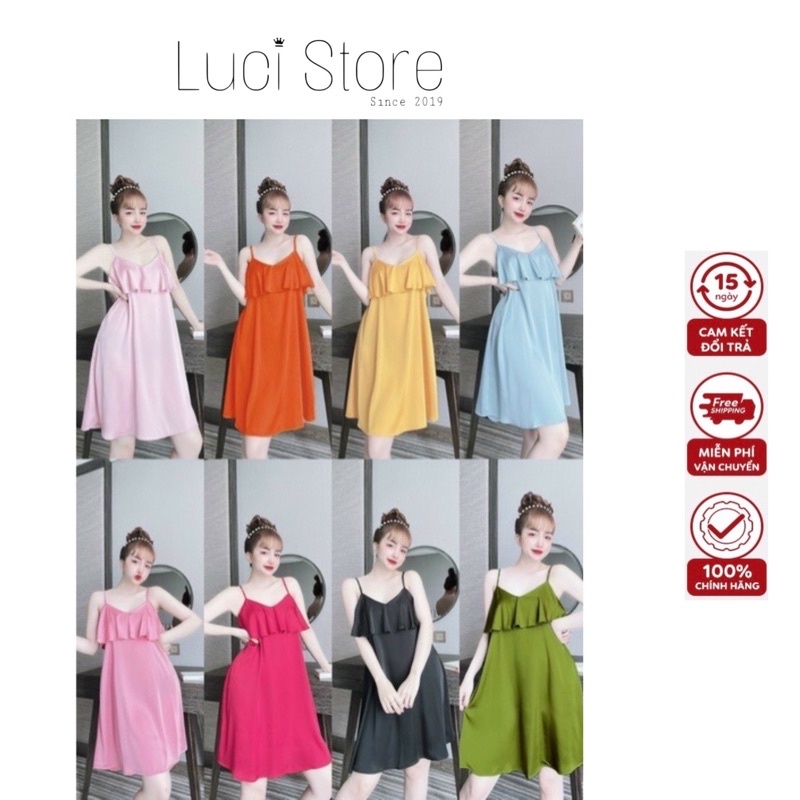 [Hàng mới về] Đầm 2 dây sexy quyến rũ phối ren LỤA LATIN mặc nhặc ngủ cực xinh (mẹ bầu - Sau sinh mặc thoải mái)