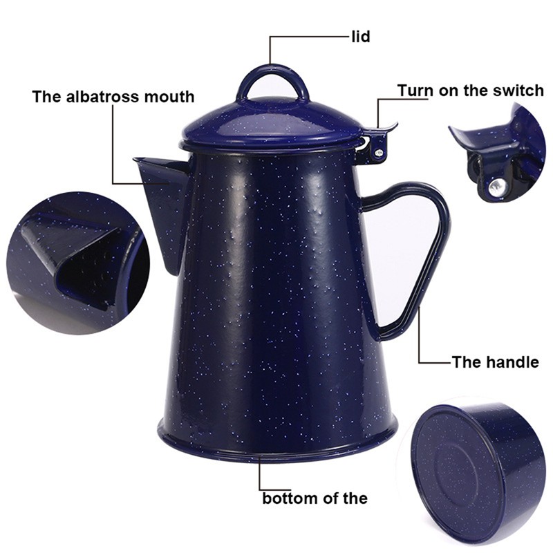 1.2L Enamel Coffee Pot Hand Tea Water Kettle Teapot Vintage Home Decor Starry Sky Blue Teapot Cafe Tools