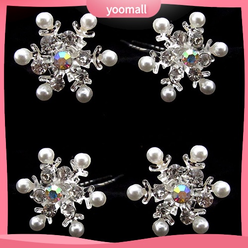 Bộ 4 Kẹp Tóc Hình Hoa Tuyết Đính Đá Và Ngọc Trai Nhân Tạo Sang Trọng Cho Nữ