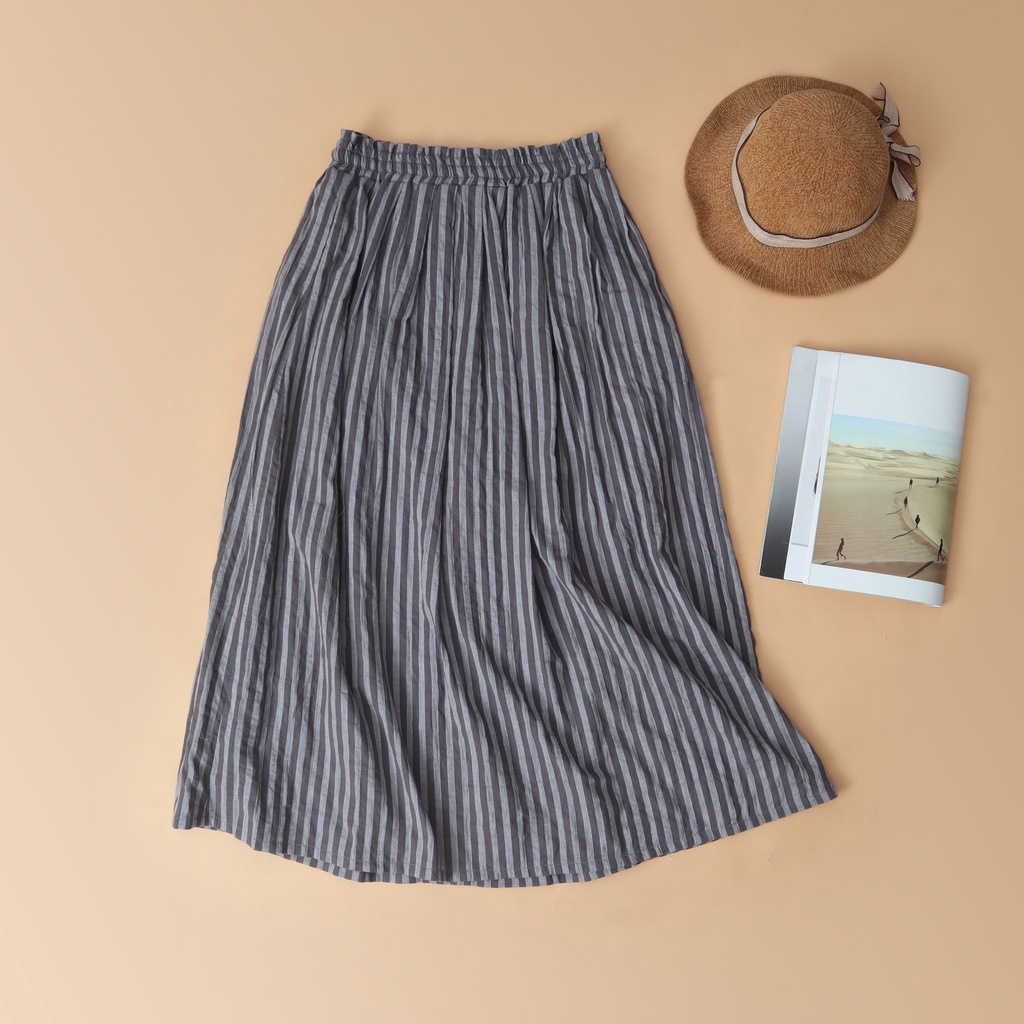 Chân váy boil form dài - sọc KACHISA màu xám