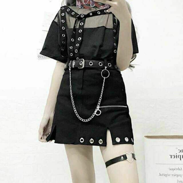 set chân váy ulzzang chain chocker belt chain0