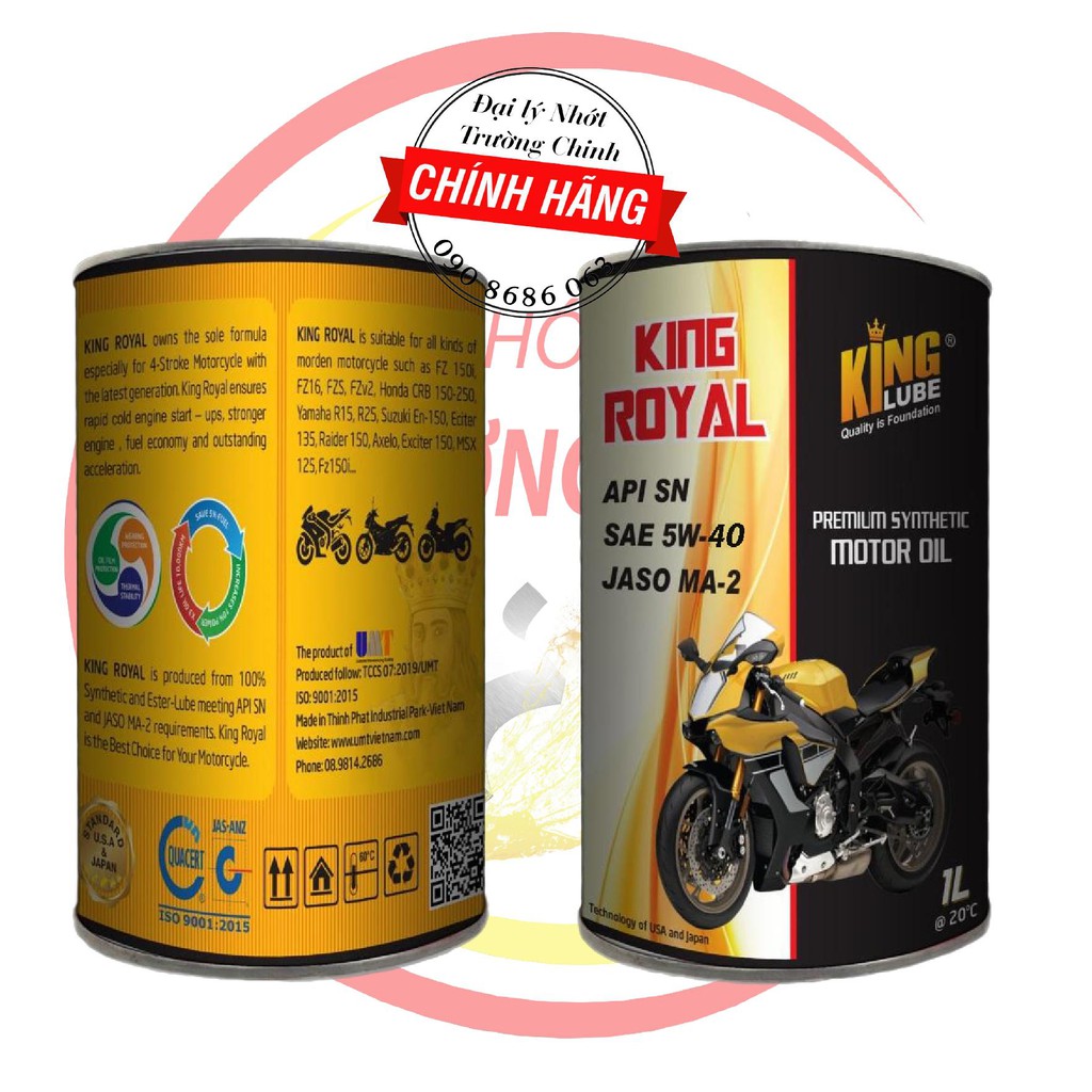 Nhớt King Royal Premium Synthetiục 5W40 dành cho xe số, tay côn