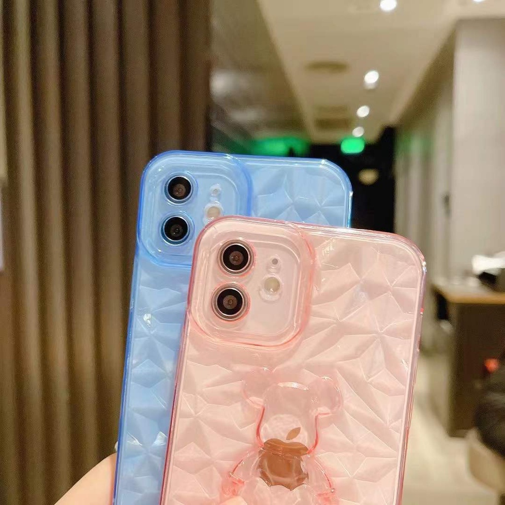 Ốp điện thoại trong suốt họa tiết gấu 3D thích hợp cho iphone 13 Pro Max i13 13pro 11 Pro Max i11 12Pro 12 Pro Max