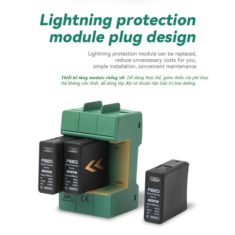Chống sét lan truyền DC 2P 600V / 3P 1000V hãng FEEO mã FSP-D40 cho hệ thống điện mặt trời