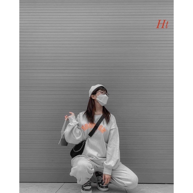 Bộ nỉ xám chữ cam Houson HT12