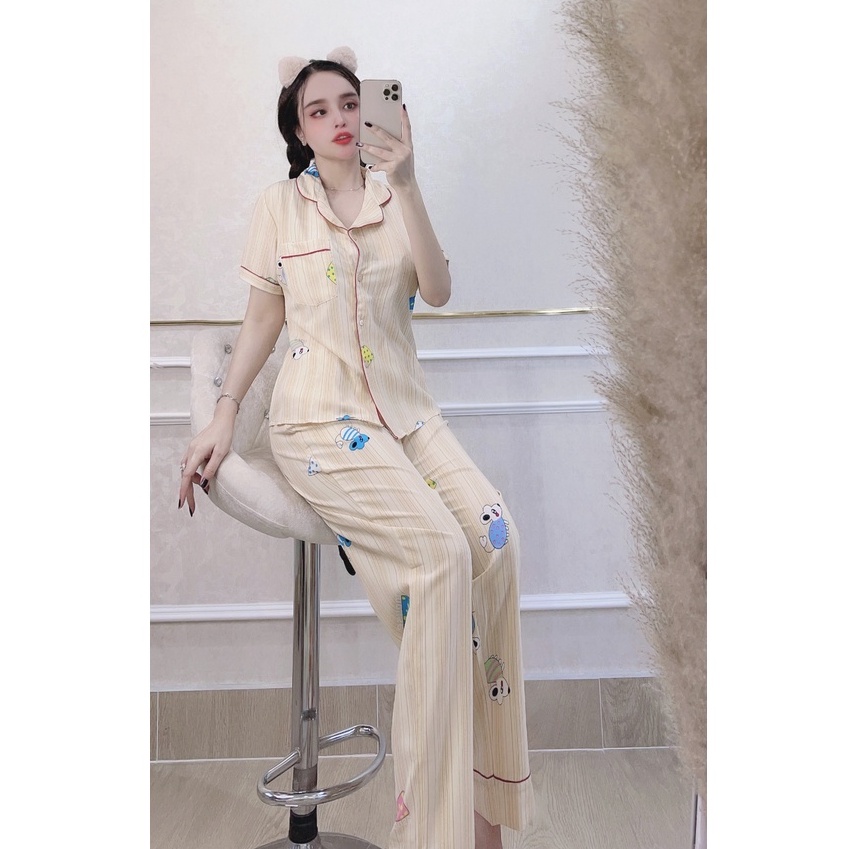 [FREESHIP 50K]Đồ Bộ Mặc Nhà NHISTORE Pijama Quần Dài Tay Ngắn Lụa Mango Họa Tiết Chuột Dễ Thương 45 -60kg
