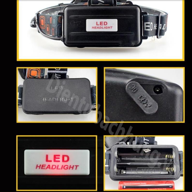 Đèn Pin Đội Đầu 3 Bóng Led - Kèm 2 Pin, Kèm Sạc