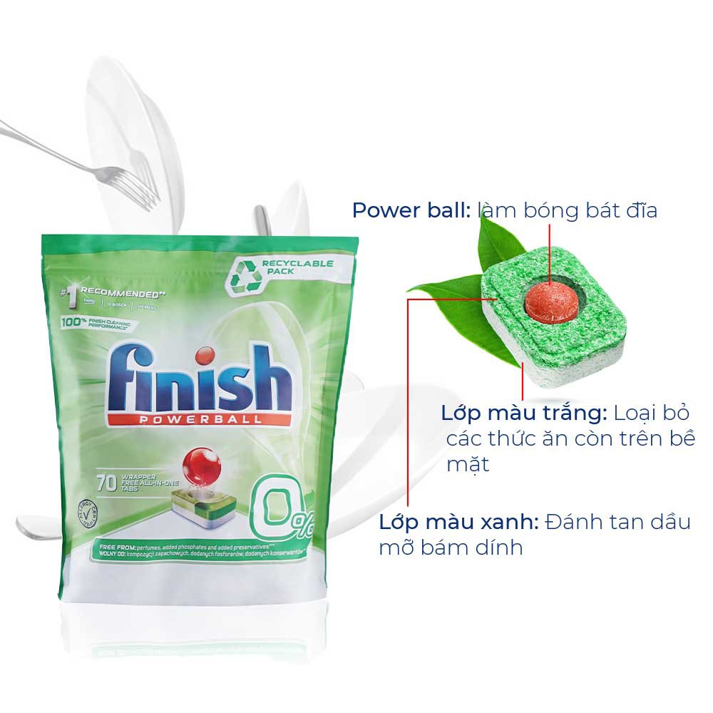 Viên Rửa Bát Finish Eco 0% 70 viên - An Toàn Không Hoá Chất - Mifan