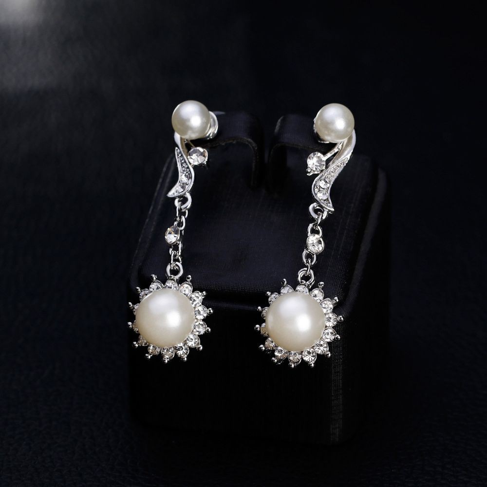 MKEB Bộ nữ trang gồm vòng đeo cổ + bông tai đính đá pha lê nhân tạo cho cô dâu