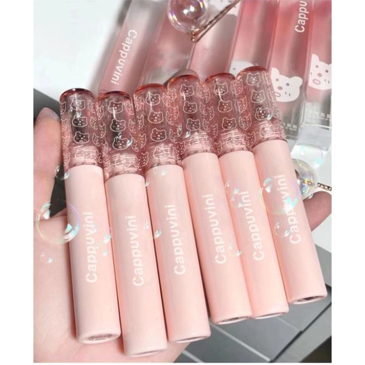 Son kem bóng CAPPUVINI gấu hồng Bubbly Bear Lip Glaze căng bóng mềm mịn