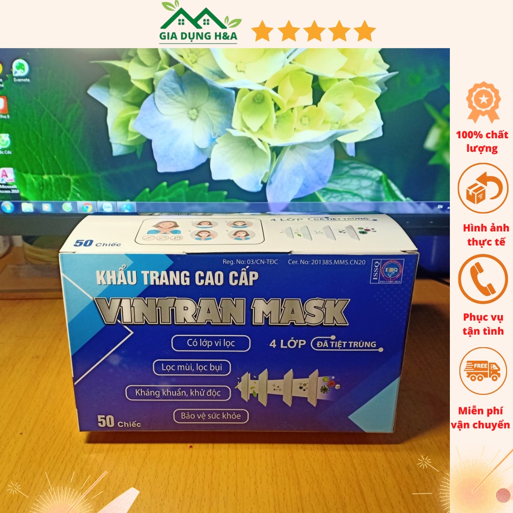 Khẩu Trang Y Tế 4 Lớp Vintran Hộp 50 chiếc – Khẩu trang cao cấp Vintran Mask - Hàng công ty đạt Tiêu chuẩn Y Tế