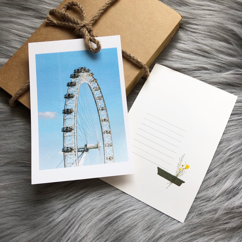 Postcard, Thiệp chúc mừng, Tranh trang trí BST thành phố London  kèm bao thư Kraft