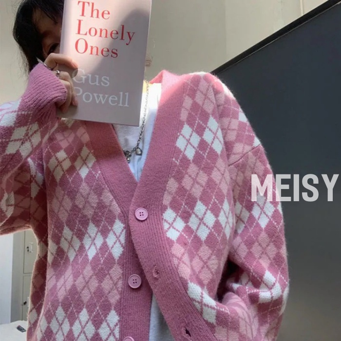 Áo khoác len Cardigan cổ tim có họa tiết dáng dài phong cách Ulzzang (Meisy)