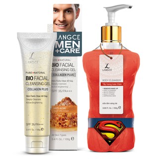 Bộ Sữa Tắm Tẩy Trang Toàn Thân Sáng Da 250g + Gel Rửa Mặt Collagen+ Sữa Ong Chúa 100ml BS LANGCE dành cho Nam