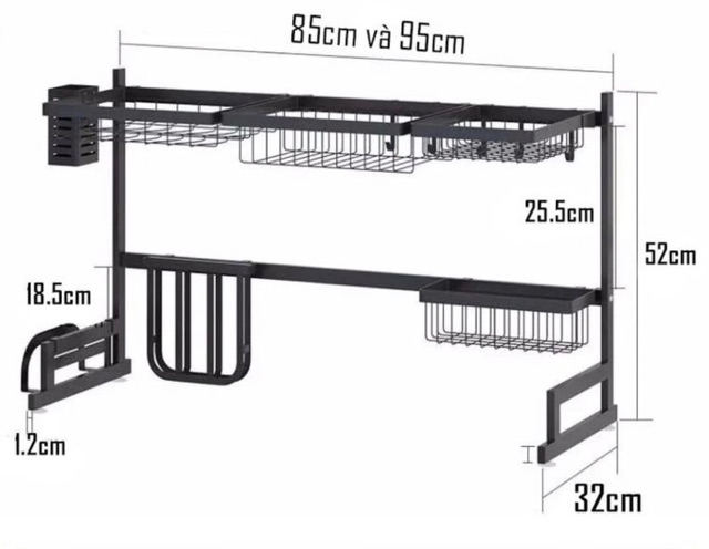 [HÀNG CAO CẤP] KỆ CHÉN ĐĨA đa năng 85-95cm tiện lợi kèm ống đũa giá thớt tiện dụng THÉP SƠN TĨNH ĐIỆN CHỐNG RỈ