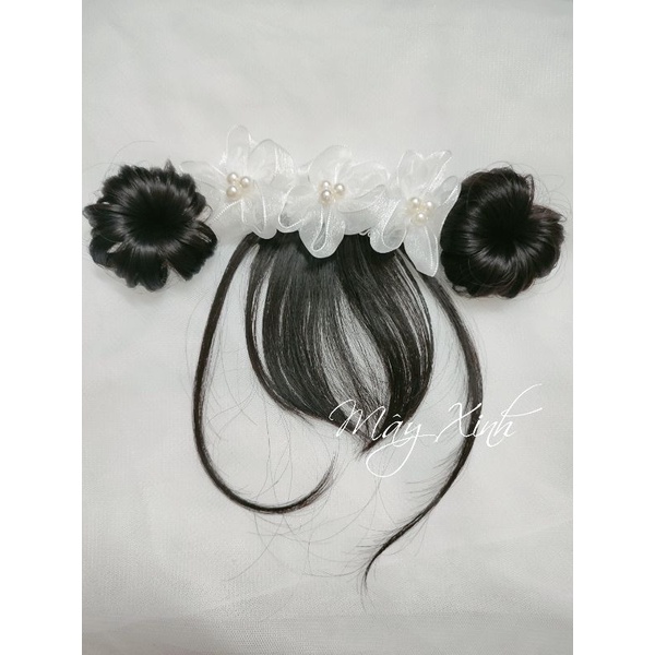 Băng đô tóc giả  hoa trắng nhũ to xinh nhiều màu cho bé