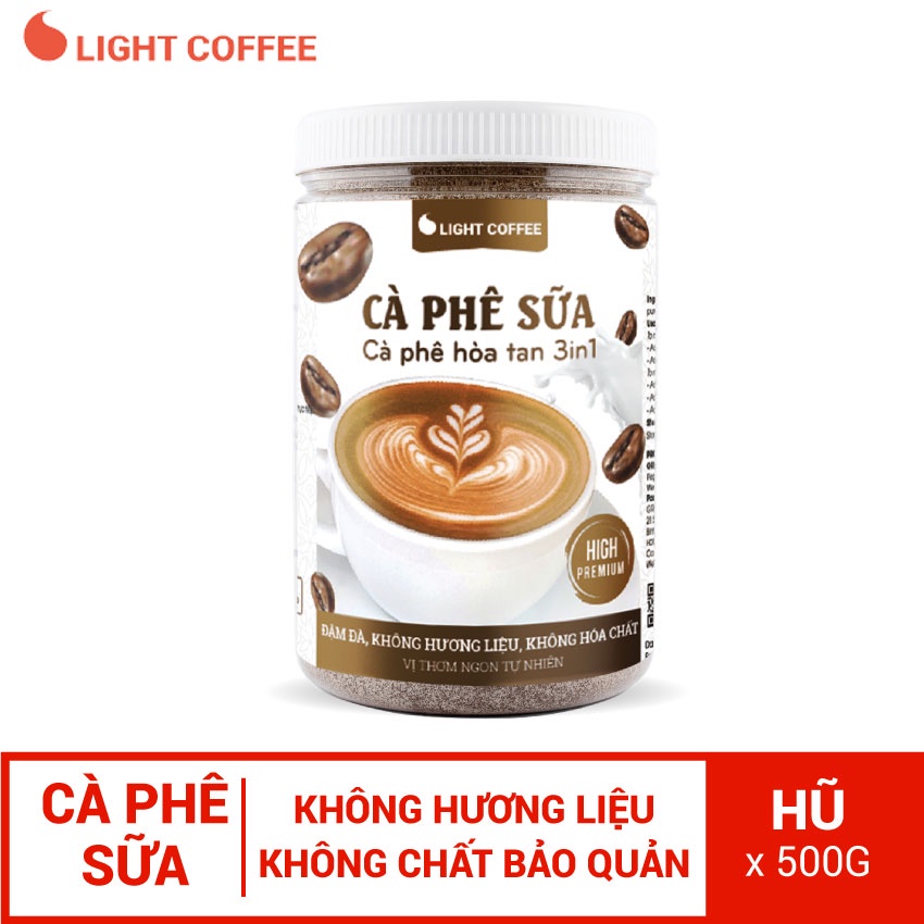 Cà phê sữa 3in1 không hóa chất, pha uống ngay Light Coffee Hũ 500g