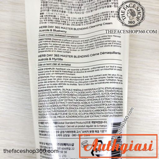 Kem tẩy trang The Face Shop Herb Day 365 Master Blending Cleansing Cream TFS làm sạch sâu KTT 170ml | BigBuy360 - bigbuy360.vn