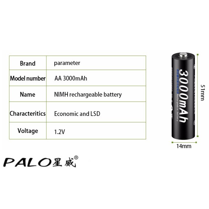 Bộ 2 viên pin sạc Palo dung lượng cao 3000mah dùng cho MIC không dây ,máy đo huyết áp...
