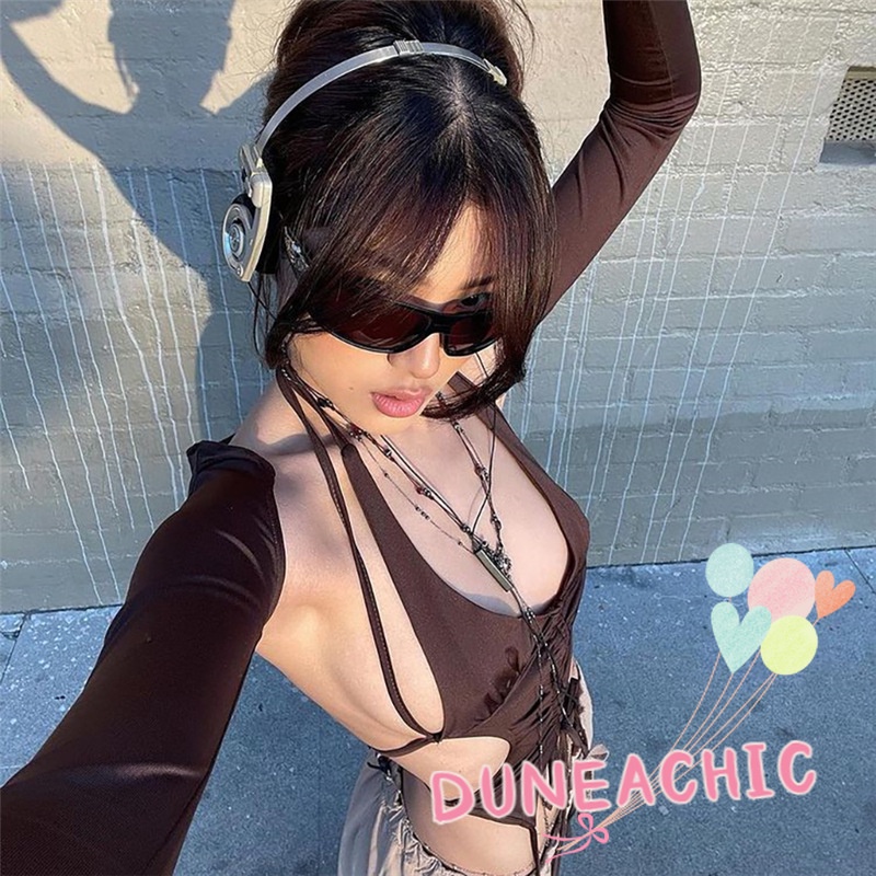 DUNEA Áo kiểu tay dài phối dây quyến rũ cho nữ