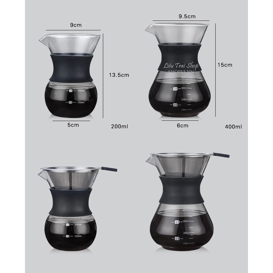 Bình pha cà phê cafe Chemex 400ml và lưới lọc Inox  pour over  drip