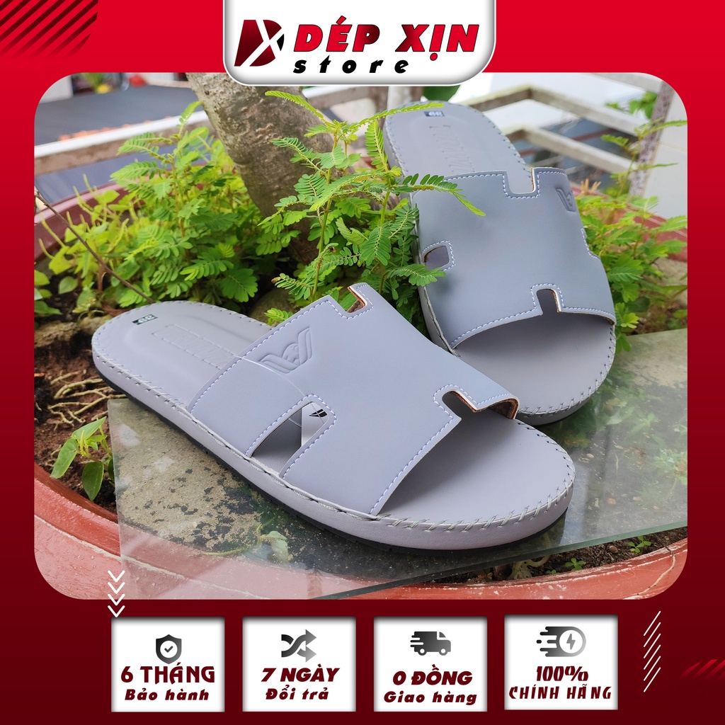 Dép Da Quai Ngang Cao Cấp Chữ H TRIWIN Khâu Quai Đế Siêu Bền màu Trắng