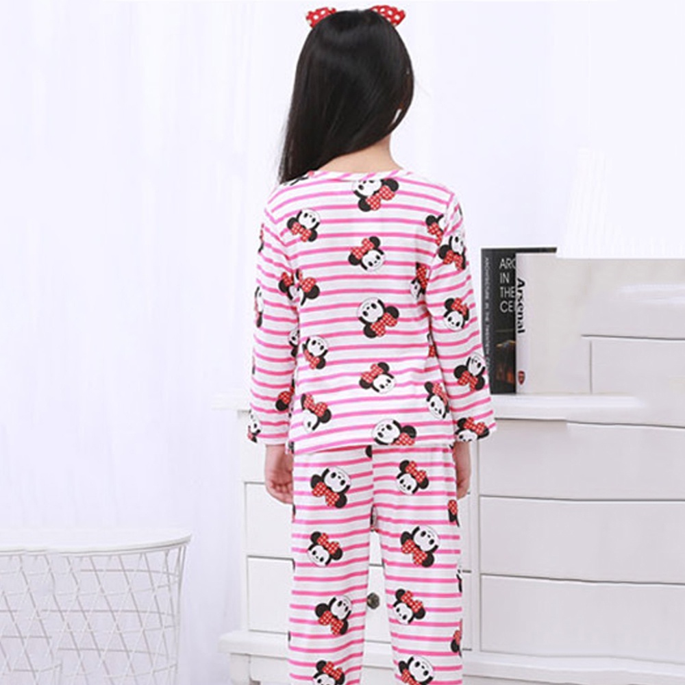 Bộ đồ ngủ tay dài cổ tròn vải cotton pha in họa tiết động vật dễ thương cho trẻ em (có bán lẻ)