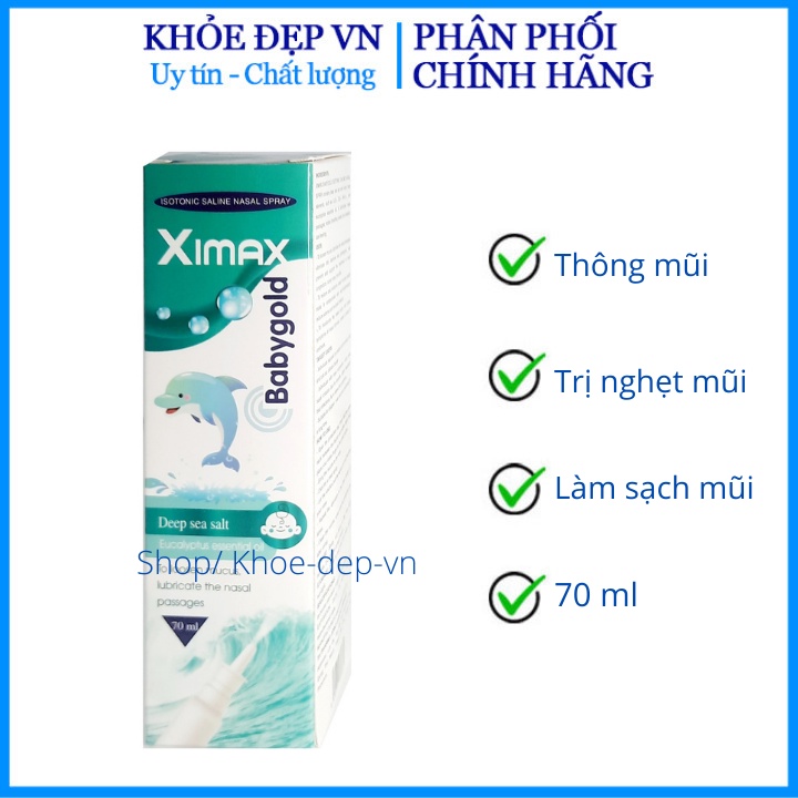 Dung dịch vệ sinh mũi Ximax Baby Gold giúp mũi thông thoáng để thở, đào thải bụi bẩn- chai 70ml