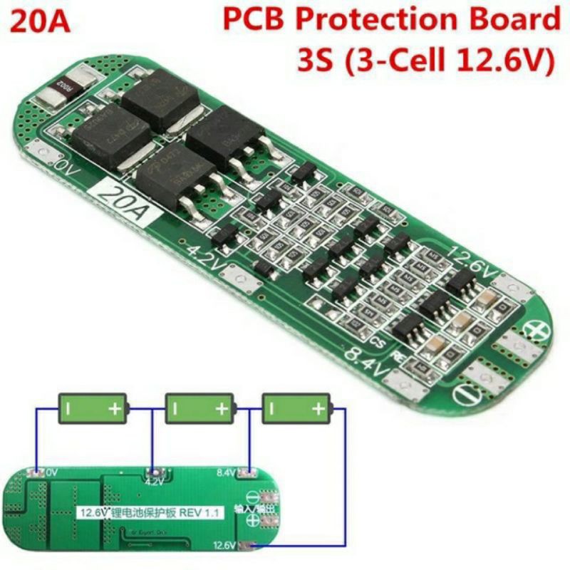 Mạch 3S 12.6V - 20A Auto Recovery, sạc và bảo vệ pin Li-ion- Lipo 3.7V.
