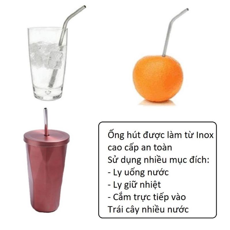 Ống hút inox 304 siêu bền tái sử dụng nhiều lần dài 21,5cm