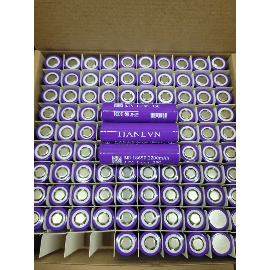 Cell pin 18650 tím TIANL VN dung lượng 2200mAh, dòng xả lớn 15C 30A, chính hãng chuyên dùng cho dụng cụ cầm tay.