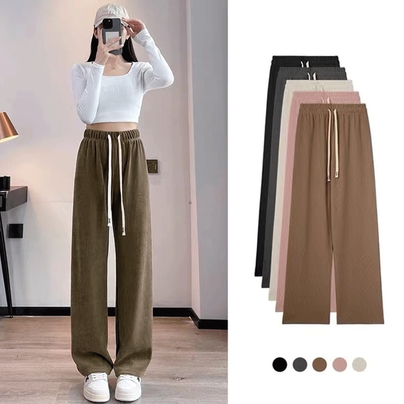 Quần ống rộng Dáng Suông Phối Dây Rút Thời Trang Mùa Thu Cho Nữ