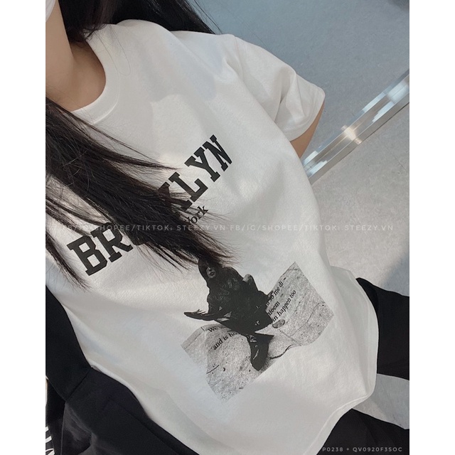 [P0238🤎] Áo thun áo phông unisex in hình cô gái BROOKLYN form rộng cotton mặt lông dày (Có sẵn/Ảnh thật)