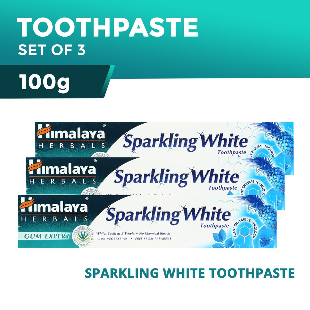 Set 3 kem đánh răng trắng sáng sau 2 tuần Himalaya Sparkling White 100g/ sản phẩm