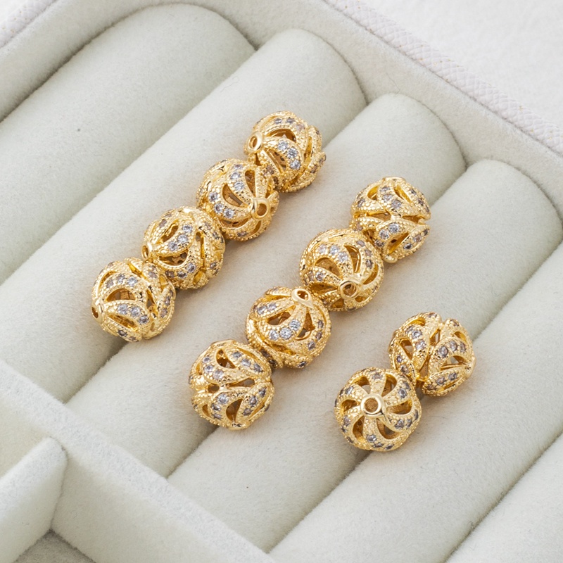 Hạt Xỏ Lỗ Hình Bông Hoa Bằng Đồng 14k 9mm Dùng Làm Trang Sức Thủ Công