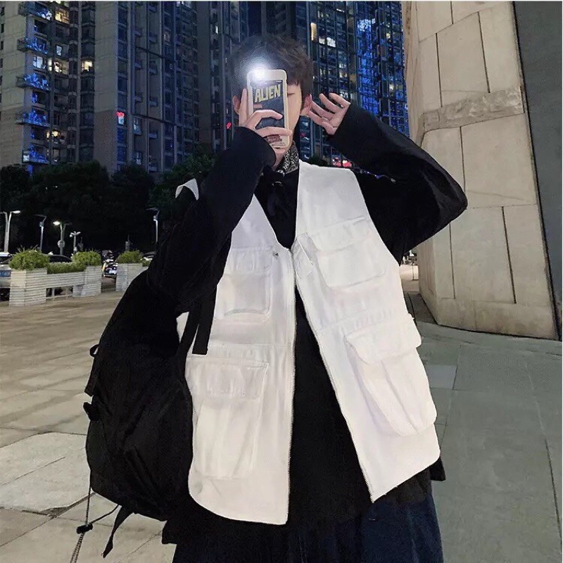 áo gile kaki trắng