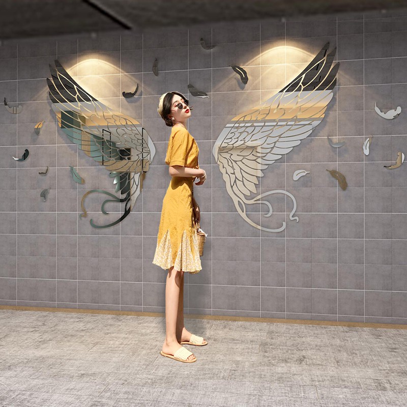 Tranh dán tường mica 3d decor khổ lớn đôi cánh thiên thần 21 Kiểu Màu