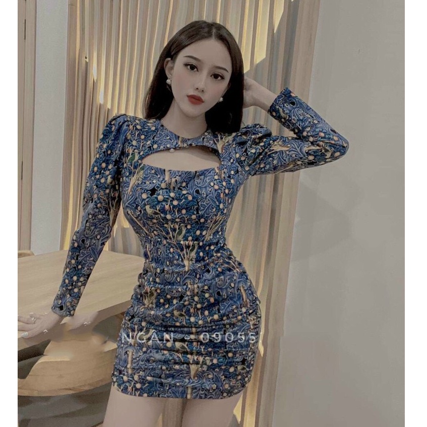 Gunkaymatter Đầm Body Họa Tiết Tay Dài Hở Ngực,Màu Sắc Nhã Nhặn Thật Sự Phù Hợp Để Tới Công Sở, Đi Làm Hoặc Đi Chơi