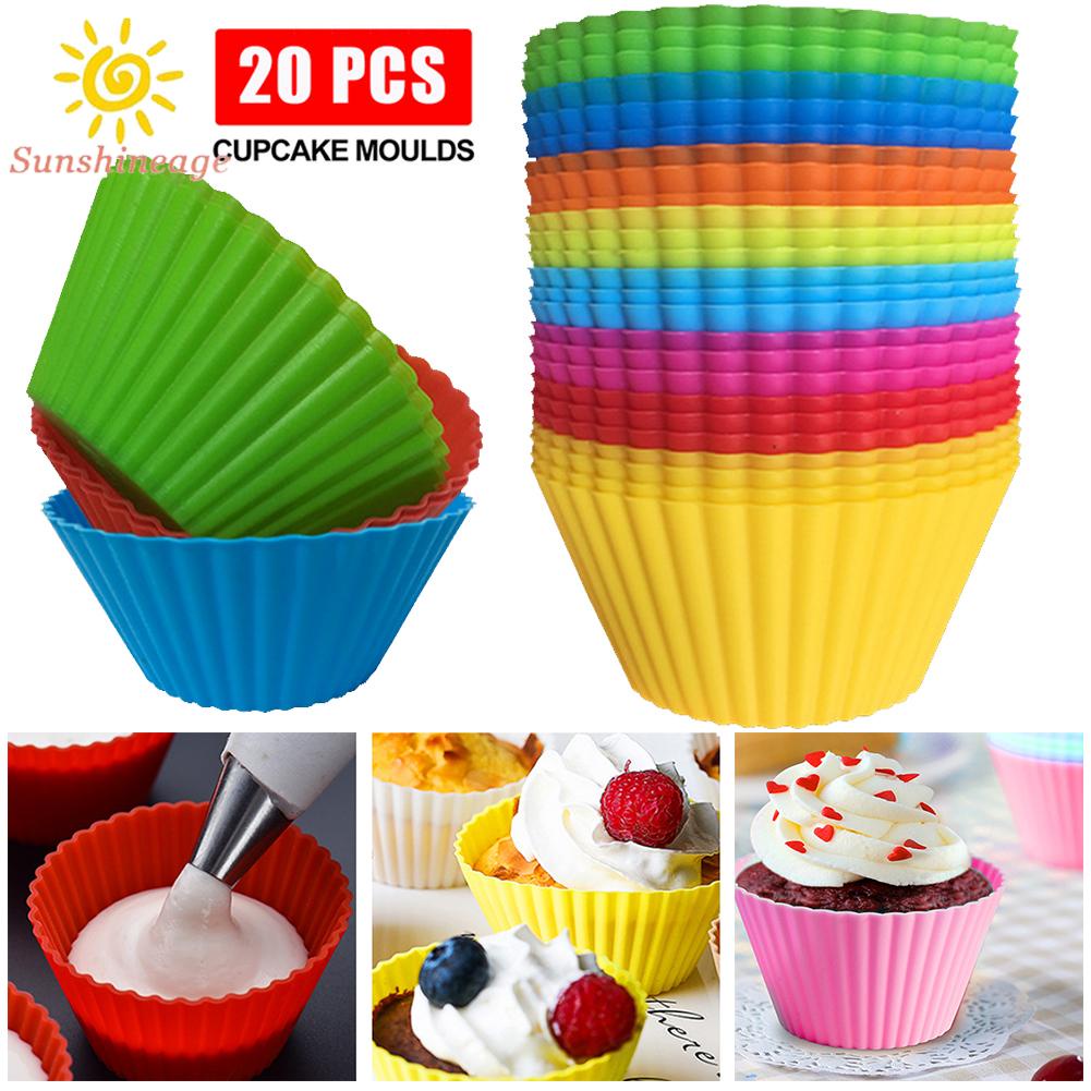 【Ready Stock】20Pcs Round Cup Cake Muffin Silicone Baking Mould Cupcake Case DIY Bake Mold