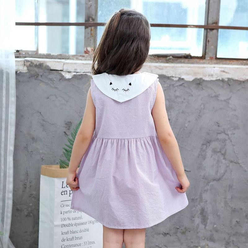 ♕ babyme ღ Baby Girls Striped Print Sleeveless Dress Cotton Sundress