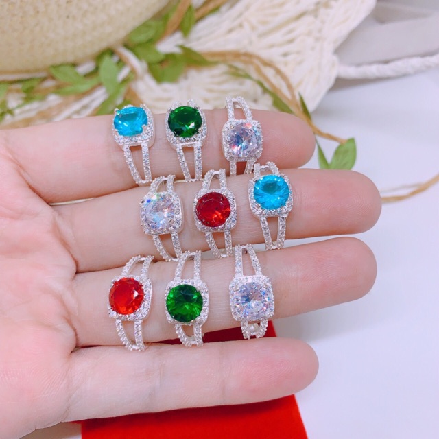 NHẪN BẠC MẶT VUÔNG ĐỦ MÀU