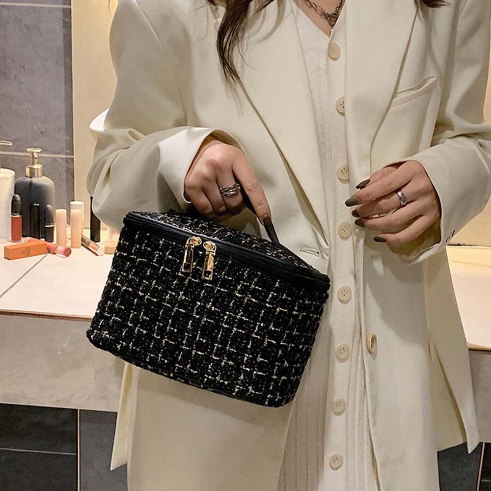 Túi Đựng Mỹ Phẩm Hình Trụ Cỡ Lớn Có Tay Cầm Và Khóa Kéo Phong Cách Hàn Quốc