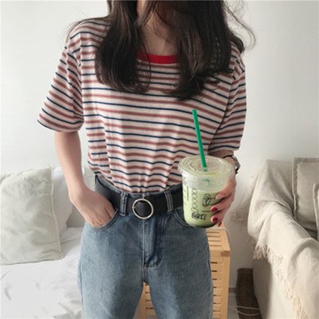 Áo thun tay ngắn kẻ sọc ngang thời trang Hàn Quốc  cho nữ